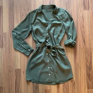 Classic Shirt Dress - Olive / Army Green - Size Small
